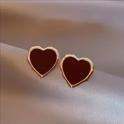 Peach Red Heart Stud Earrings for Women Korean Simple Fashion Enamel Cute Geometry Jewelry Accessories Gifts Wholesale