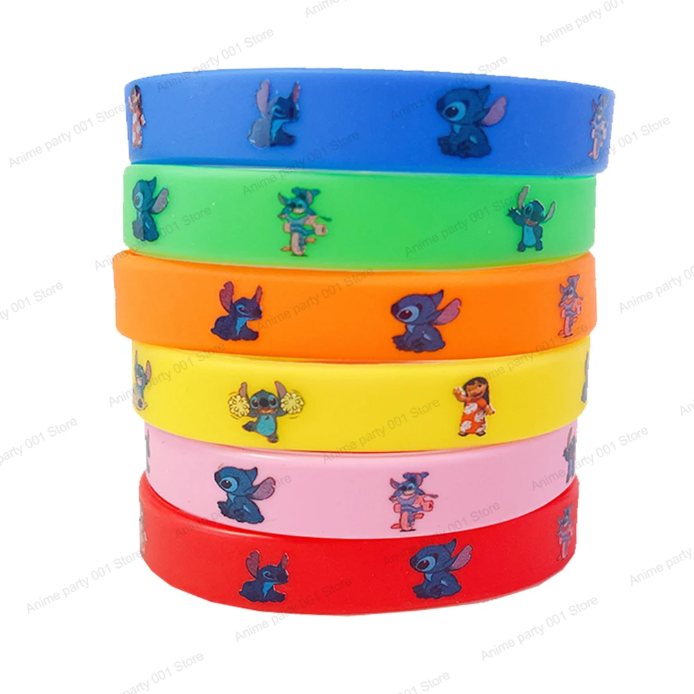 12pcs Disney Bracelets Lilo&Stitch Action Toys Figures Cute Cartoon Wristand Decoration Kids Boy Girl Birthday Party Gifts