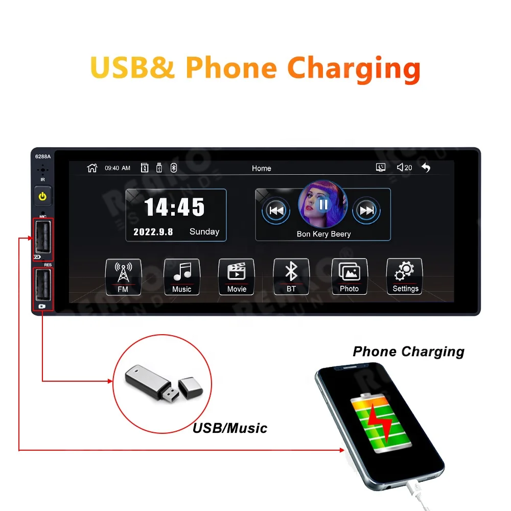 Auto Stereos 6.9'' estereo de pantalla estereos para autos 1din Carplay 2USB Charging SWC With Rear View Camera