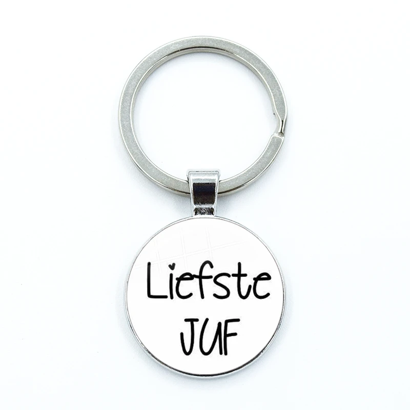 VOOR DE Liefste Juf Sleutelhanger Glass Keychain Keyring Anneau Porte Clef Bedankt Juf Cadeau Letter Thank You Dear Teacher Gift