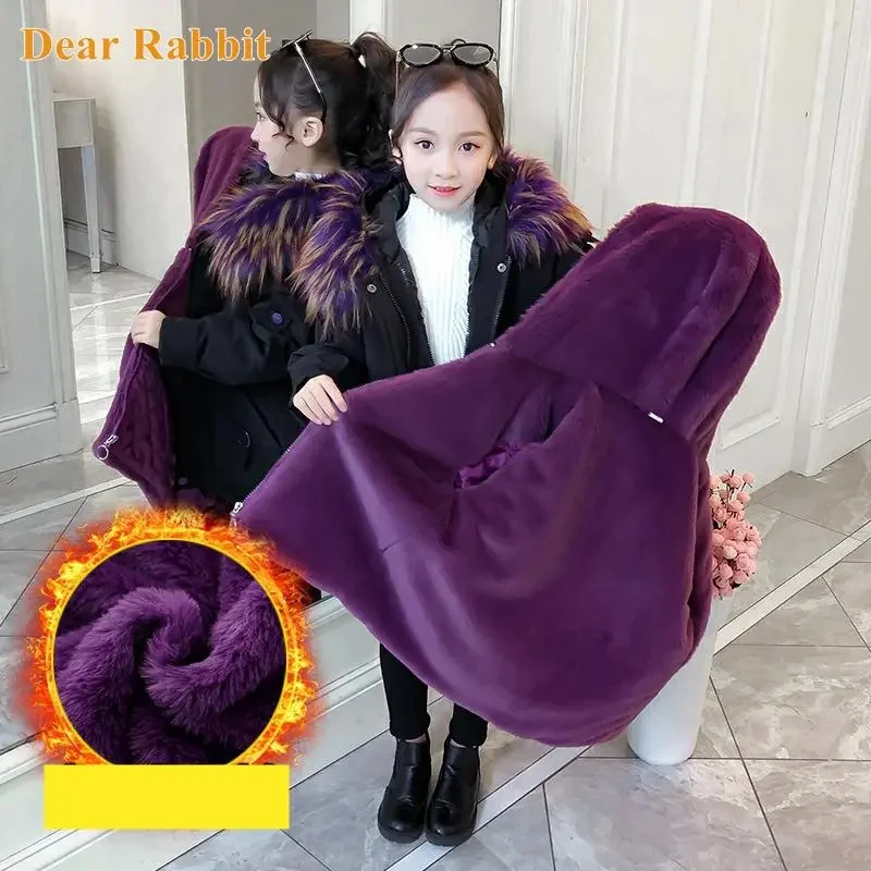 

-30 New Fashion Children Winter Jacket Girl Parkas Kids Warm Thick faux Fur coat Hooded Down Cotton Two-piece girl clothing