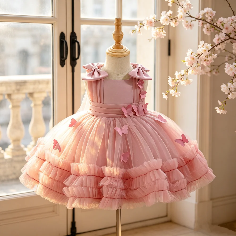 Babykleid mit Schmetterlingsdesign und Tüllrock, perfekt für Baby's Jubiläum oder Geburtstagsfeier. – Detail 4