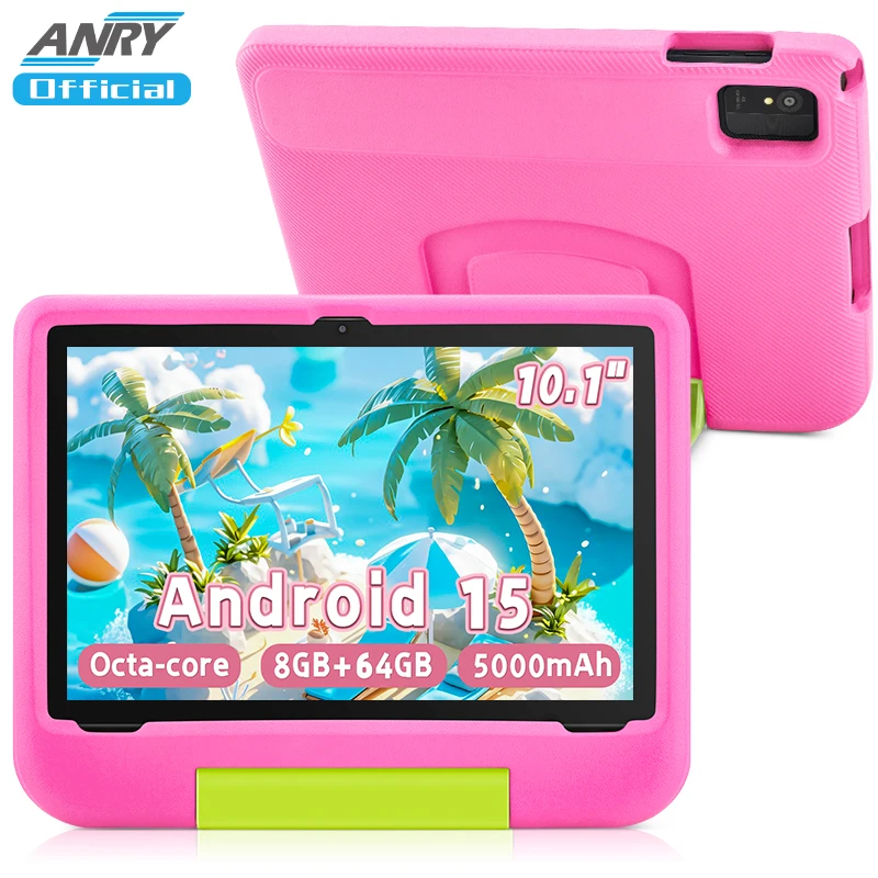 Tableta para niños, tabletas de 10,1 pulgadas para niños, tableta para niños pequeños de 8 GB y 64 GB con estuche incluido, control parental, 5000 mAh, cámara dual, GMS