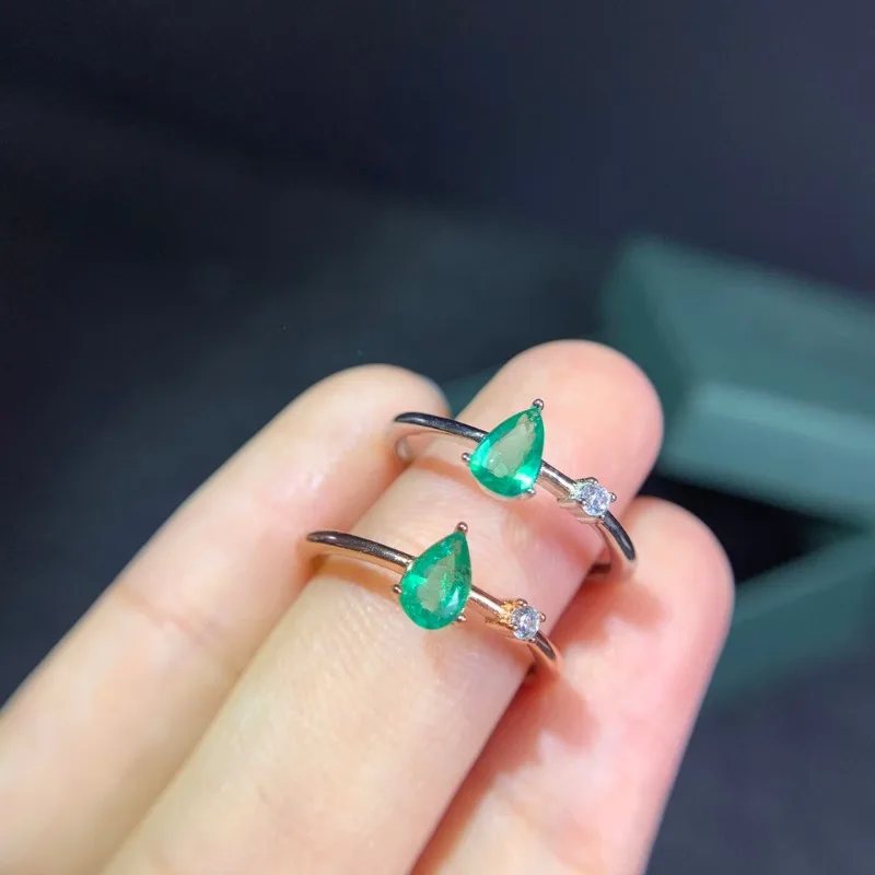 Natural Emerald 4*6mm Engagement Rings for Women Wedding Rings Water Drop Design Luxury Jewelry