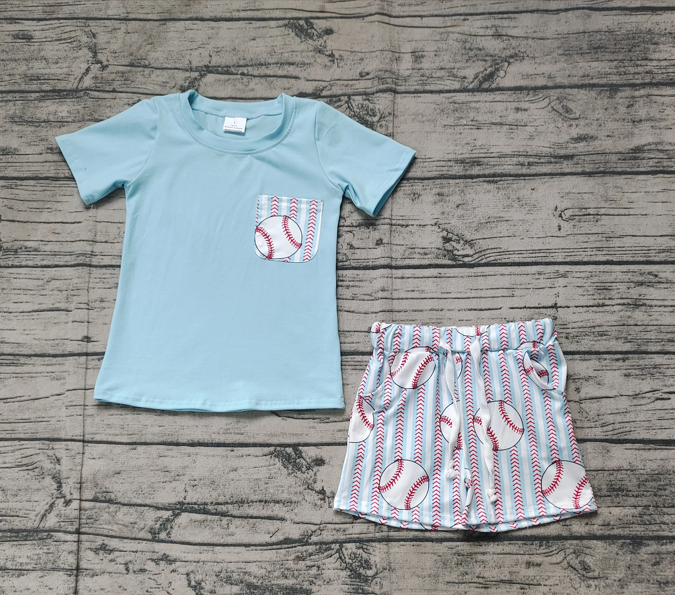 

Baby Boys Aqua Pocket Top Baseball Stripes Shorts Clothes Sets Preorder