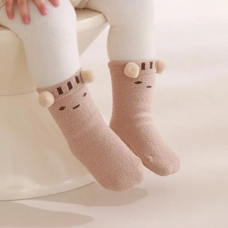 

Детские зимние носки с противоскользящей подошвой, утолщенные, термо, для новорожденных, для дома, для ползания, укороченные