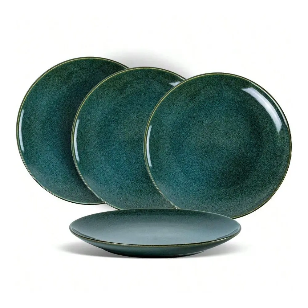 

10.25 Inch Dinner Plates Set Of 4 In Teal With Reactive Glaze Versatile Porcelain Serving Dishes Ideal For Steak Salad Pizza An