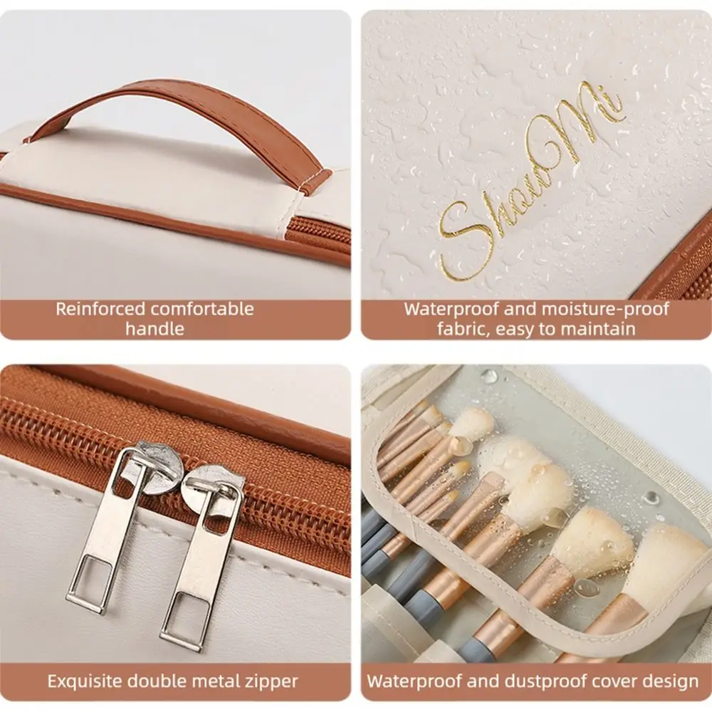 Square Detachable Makeup Bag Waterproof Zipper Cosmetic Bag PU Leather Compartmentalized Storage Makeup Bag Storage Bag