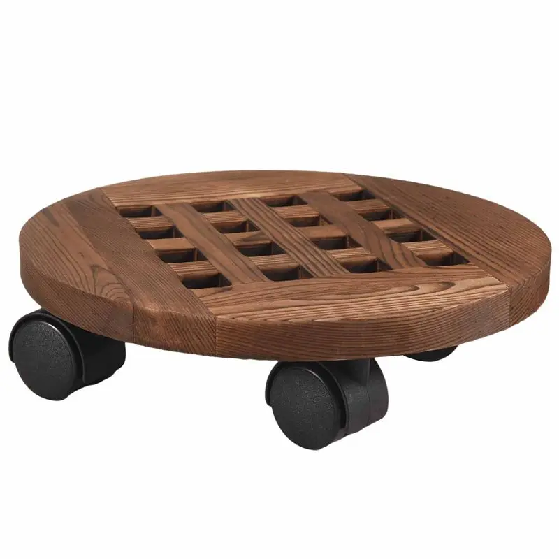 25Cm Wood Flower Pot Removable Tray Plant Holder Stand Base With Wheels Planter Flowers Pot Mover Trolley Plate-AT36
