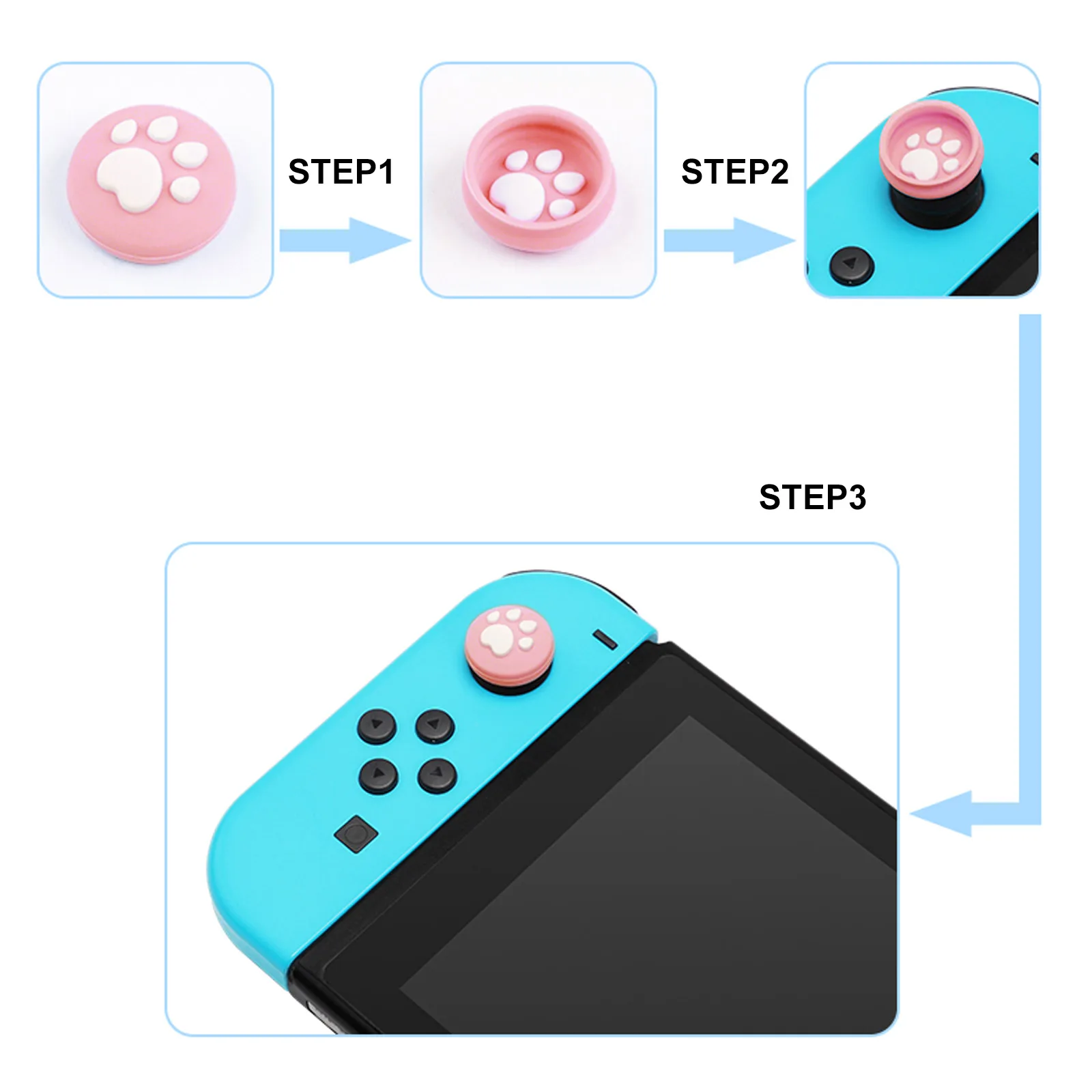 JoyCon لطيف القط مخلب الإبهام القبضات التناظرية عصا غطاء عصا التحكم ل نينتندو سويتش لينة سيليكون لايت OLED الملحقات