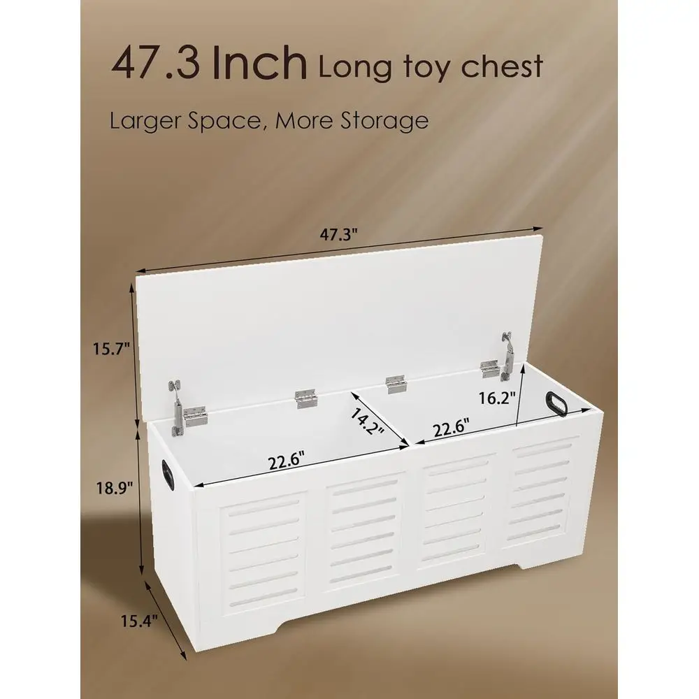 Grande cassapanca portaoggetti in legno con cerniere di sicurezza, panca portaoggetti retrò per scarpe, ribaltabile, soggiorno e camera da letto, facile montaggio, bianco