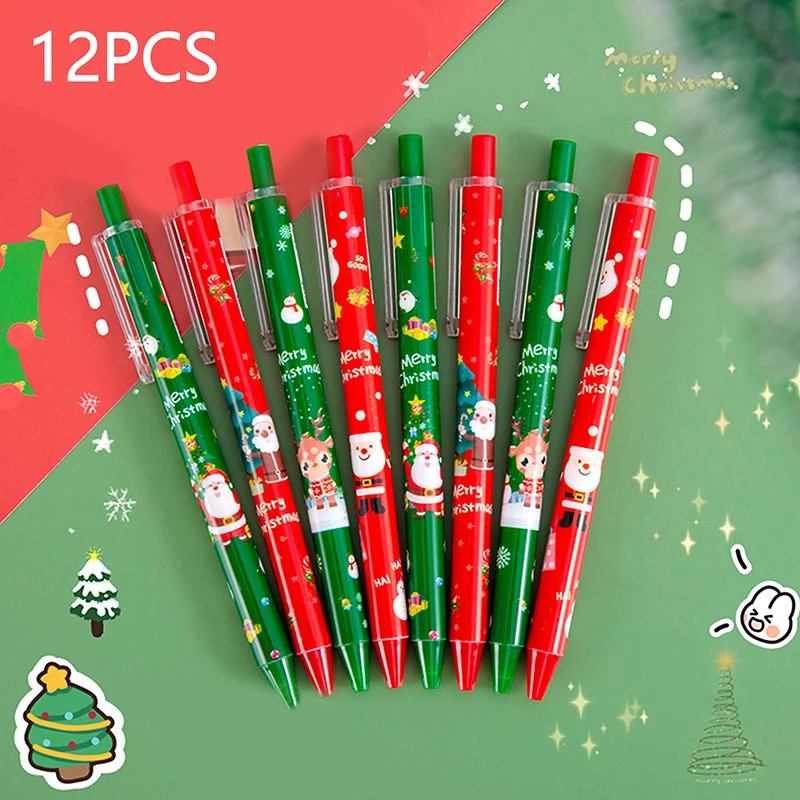 12pcs Children Cartoon Christmas Series Press 0.5mm Gel Pen Student School Office Stationery Kids Reward Gifts