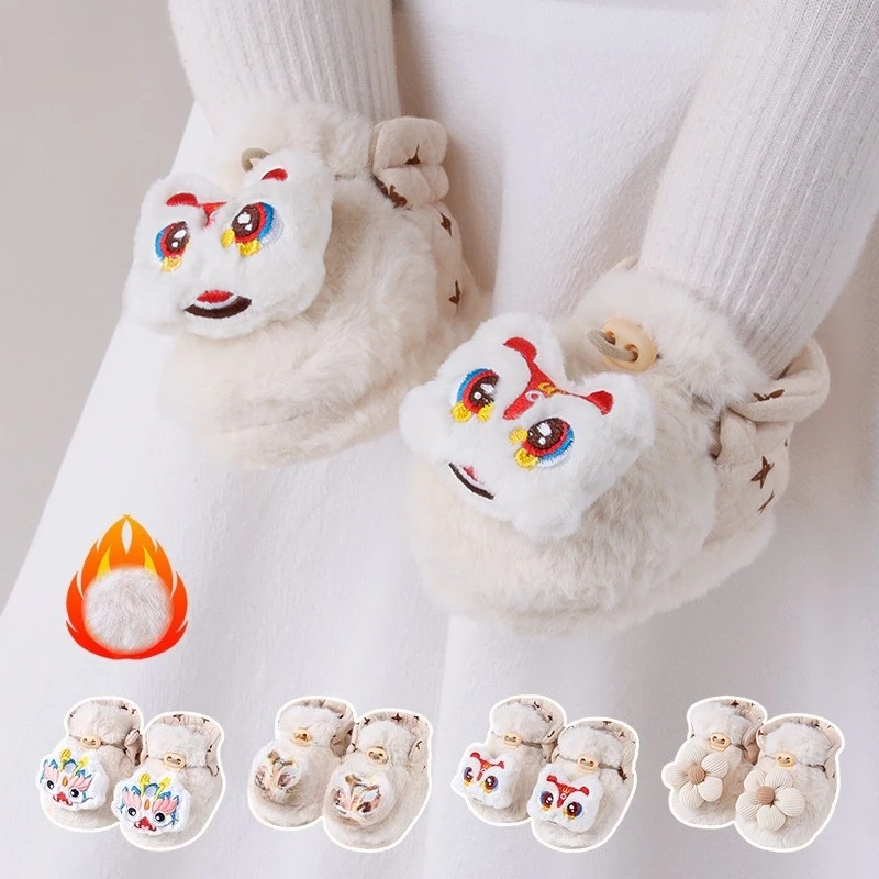 

Детские нескользящие термоноски, зимние теплые плюшевые пинетки с ремешком для ползания для девочек и мальчиков, первые ходунки для младенцев