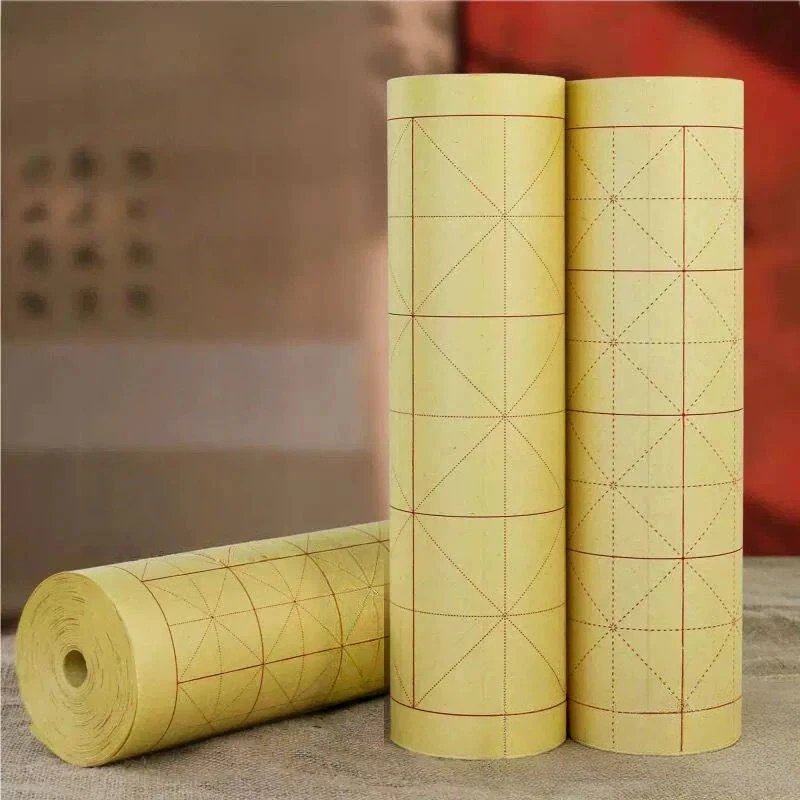 Thickened Raw Edged Bamboo Paper Long Scroll Grid Half Ripe Xuan Paper Sumi Ink Calligraphy Anti Bleed Rice Paper Artwork Sheets