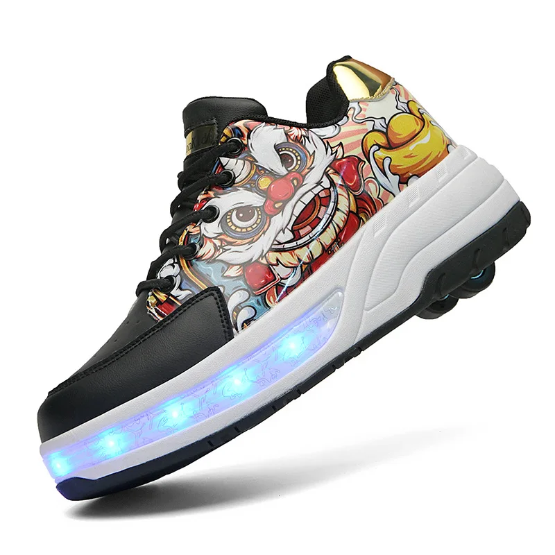 Kids Roller Skates Shoes With 4 Wheels Luminous Rechargeable Child Boys Girls Sliding Deformed Sneakers Led Flash Footwear Gift