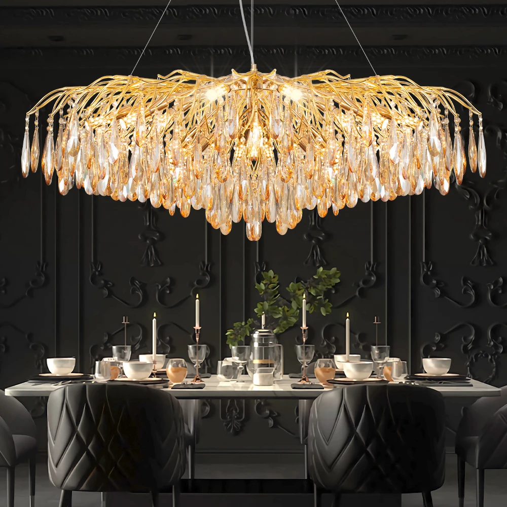 

American Rectangular Crystal Chandelier Living Room Lobby Hotel Light Fixtures Celling Chandelier Modern Decorative Led Lamps