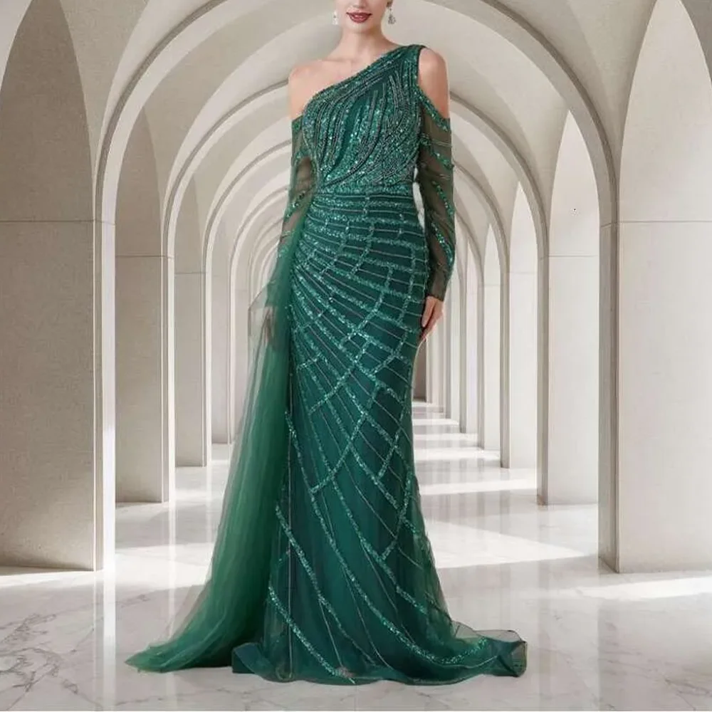 

Dark Green Sequined Elegant Evening Dresses Beading Formal Party Prom Gowns Floor-Length Trumpet Evening Prom Dresses Customized