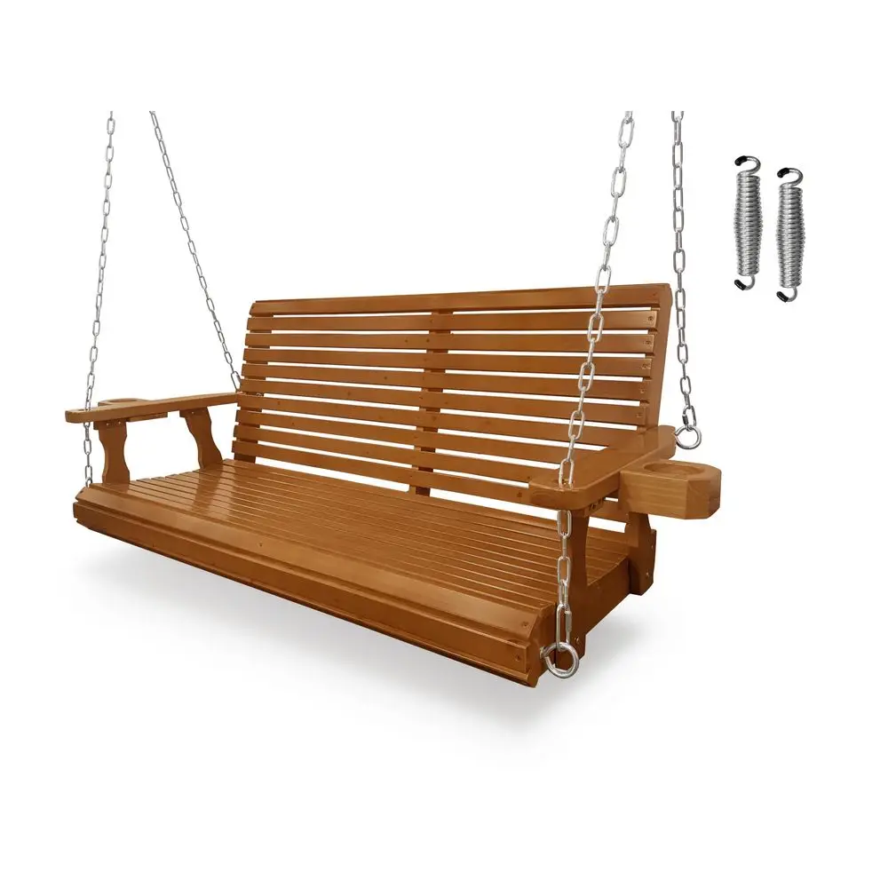 

Porch Swing 2Seater, Bench Swing with Cupholders, Hanging Chains and 7mm Springs, Heavy Duty 880 LBS, for Outdoor Patio Garden