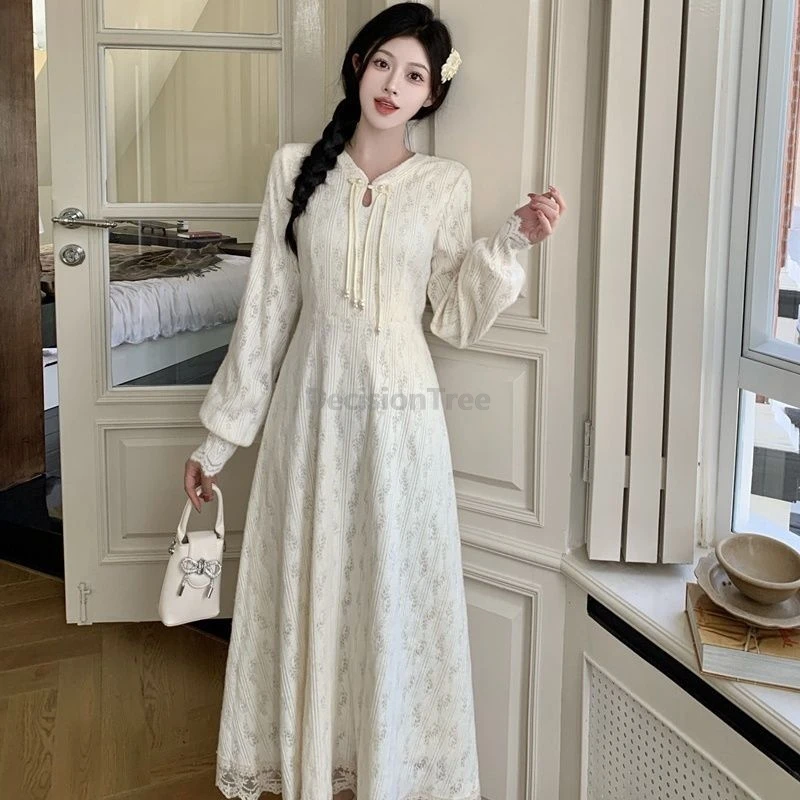 

2025 fairy girls' daily qipao dress vintage chinese style improved fashionable cheongsam fresh style temperament lace dress