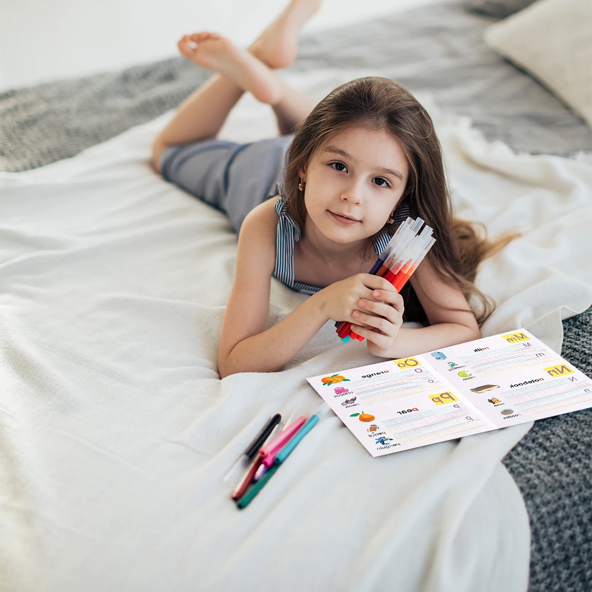 Children's Exercise Book Practice Alphanumeric Erasable Reusable Comes with a Pen Colorful Illustrations Preschool Starter Book