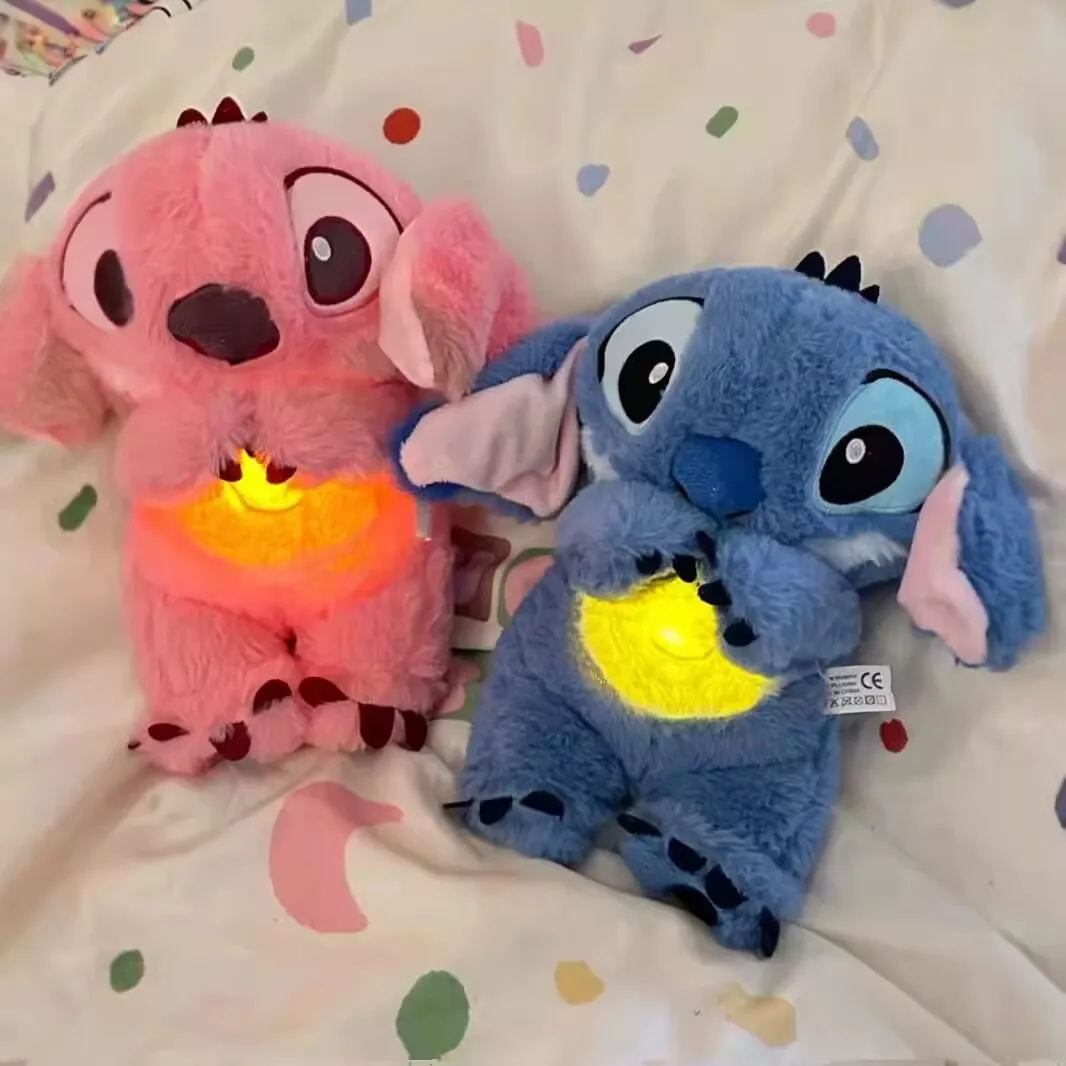 Kawaii Stitch Plush Doll Baby Sleeping Companion Sound Soothing Musical  Kawaii With Air Bag and Light Doll Breathing Toys Gifts