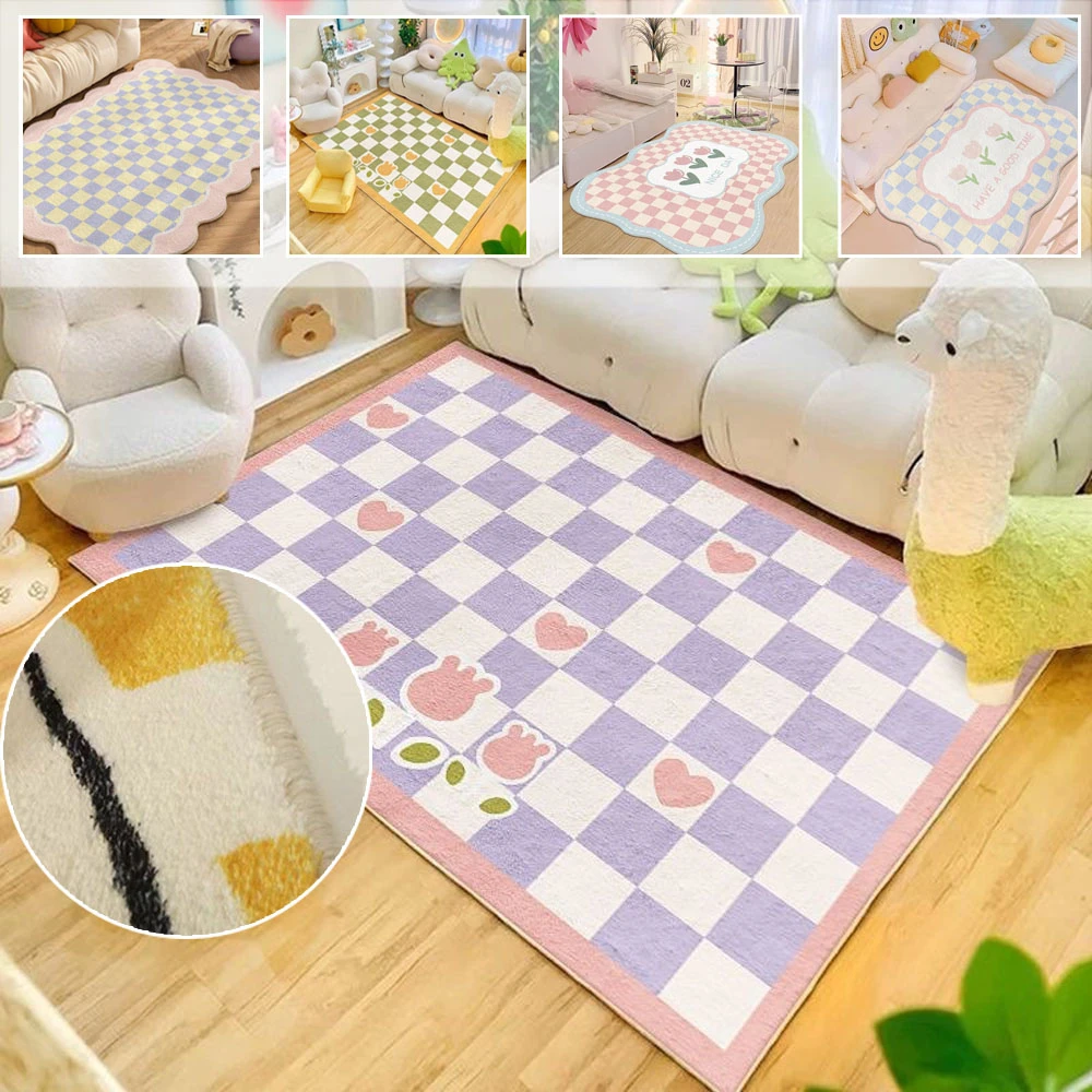 

1PC Simple Style Imitation Cashmere Living Room Carpet Home Irregular Checkered Carpets Cloakroom Study Decorate Rug Tapis Ковер