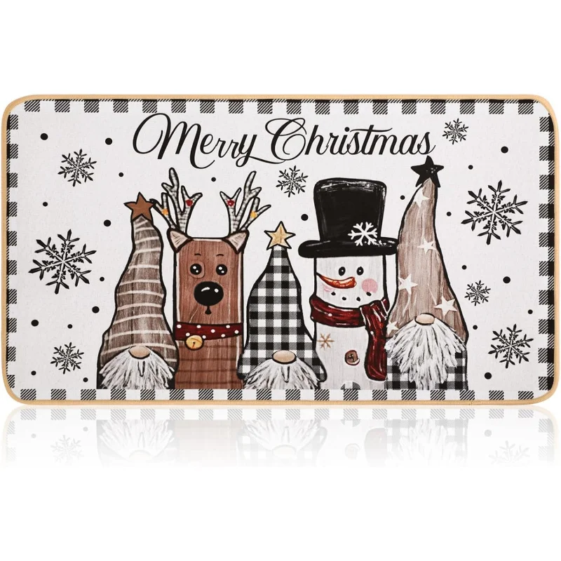 

Happy Christmas Door Mat 40 x 60cm Snowman Dwarf Elk Buffalo Plaid Decorative Non slip Floor Mat