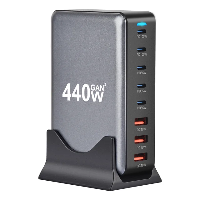NOWOŚĆ Szybka ładowarka Gan Fast Charge 3.0 USB typu C o mocy 440 W Mobilna 8-portowa ładowarka PD 5C3A Wygodna w przenoszeniu ładowarka do tabletu