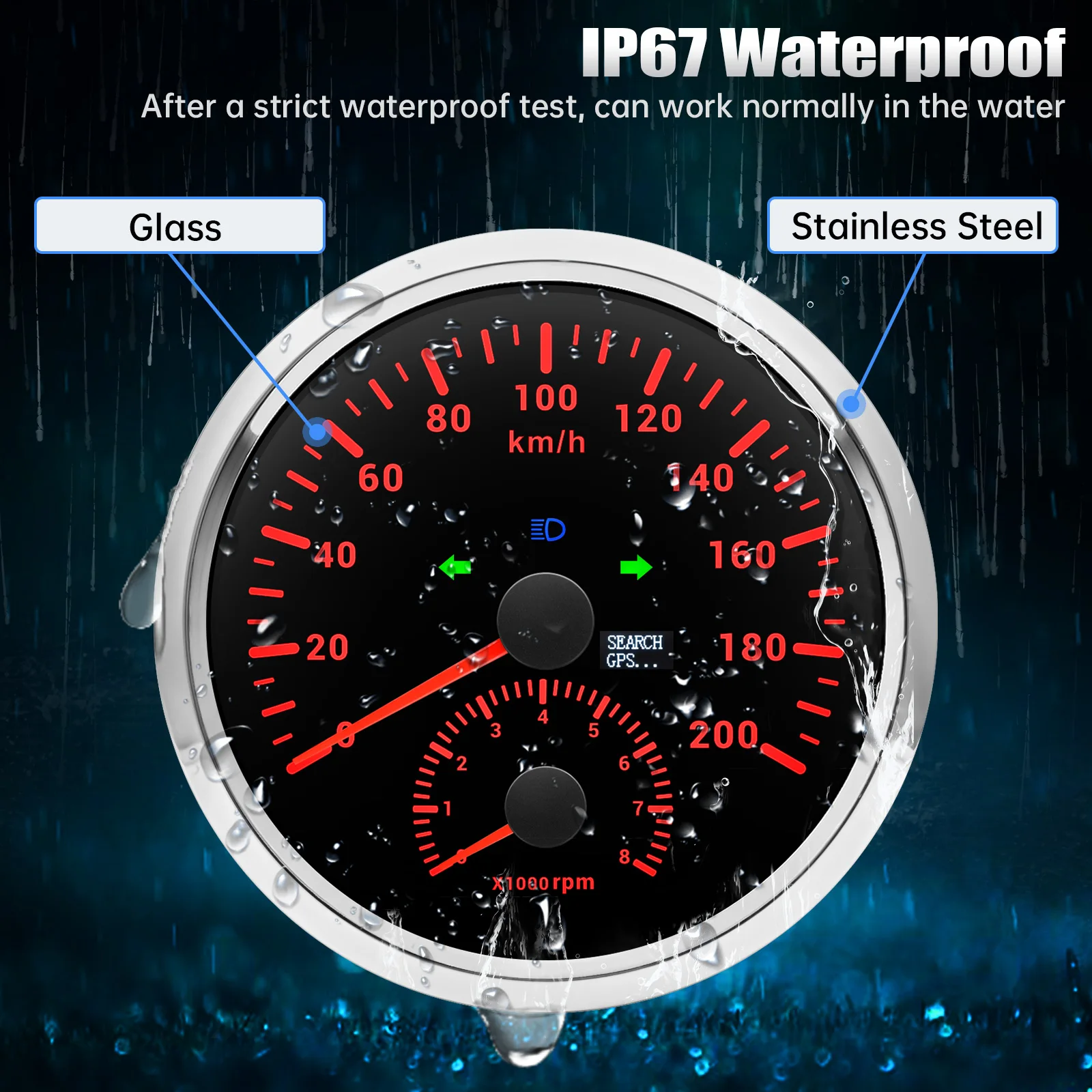 110mm 2 Gauge Set 4 in 1 Oil Pressure Water Temp Fuel Level Voltmeter Gauge + 200km/h GPS Speedometer with 8000RPM Tachometer