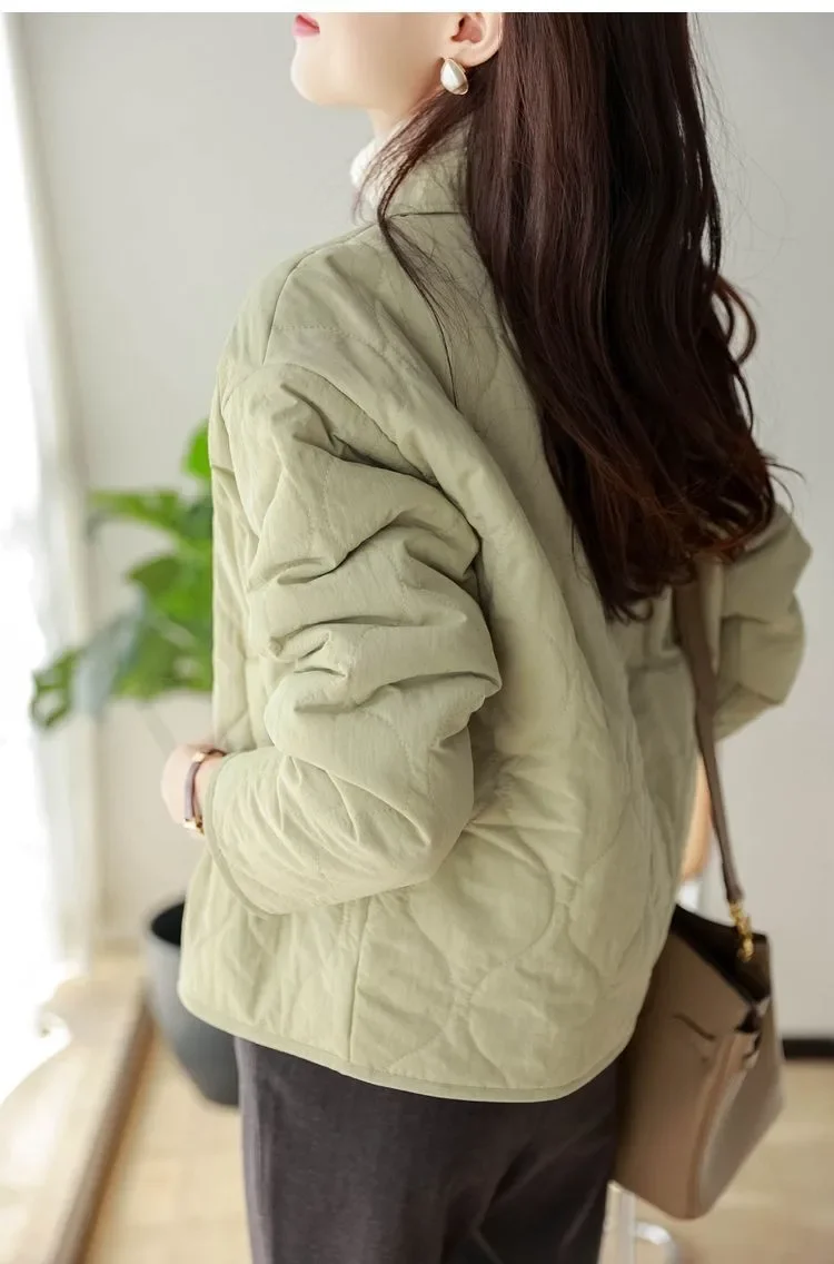 Lightweight Padded Cotton Jacket Short Straight Cut Polo Collar Autumn Winter New Style Women's Fashion Casual Outerwear