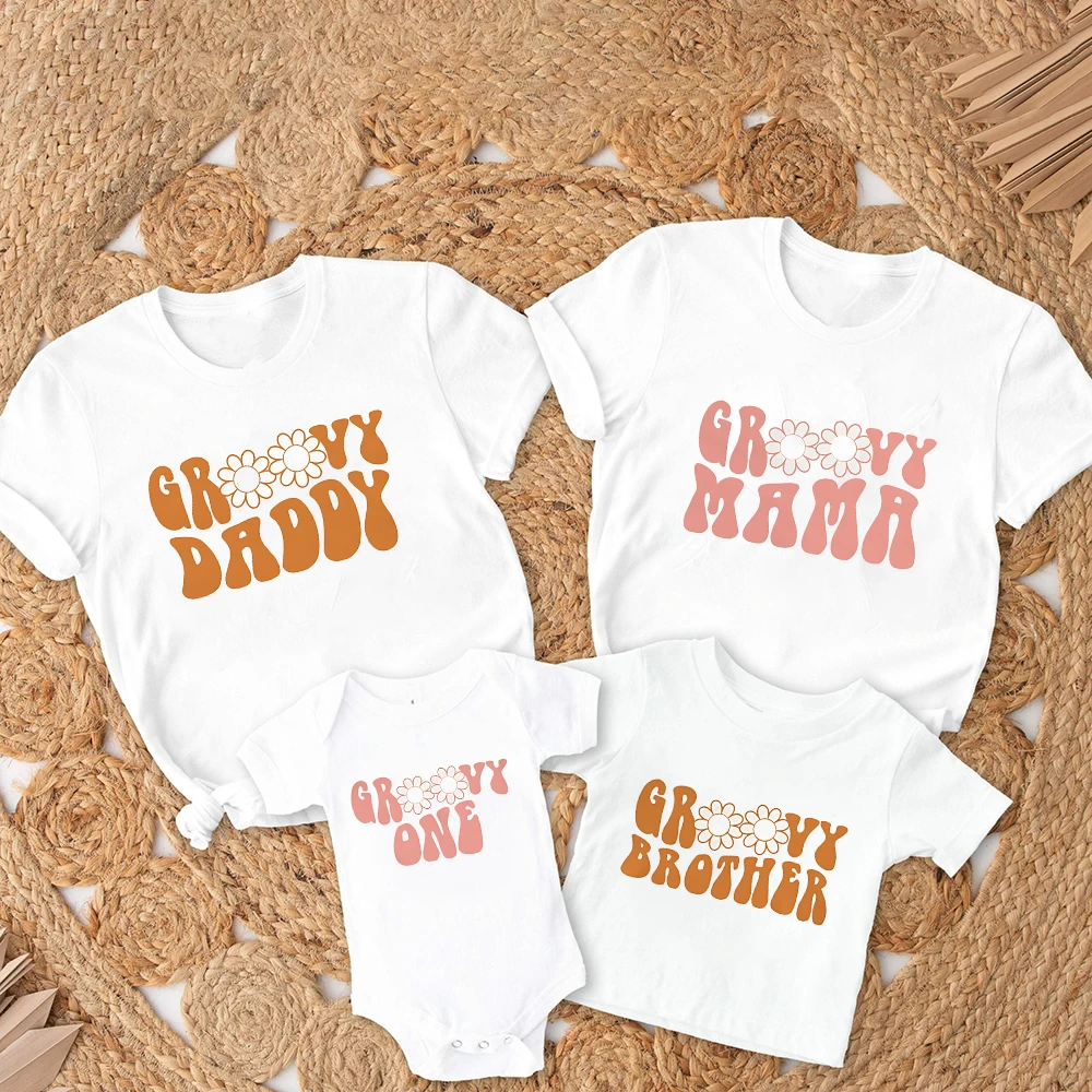 Groovy One Family Birthday Shirts Groovy 1st Birthday Family Matching Outfit Daddy Mommy and Me T-Shirts Clothes