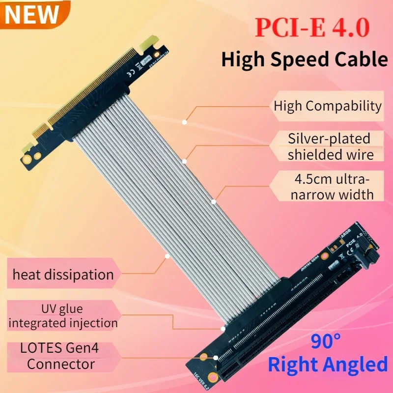 Riser Silver-Plated PCI-E 4.0 RTX 4090 Graphics Card Vertical Bracket GPU Holder+GEN4 PCIE 4.0 16X Riser Extension Cable 15~50CM