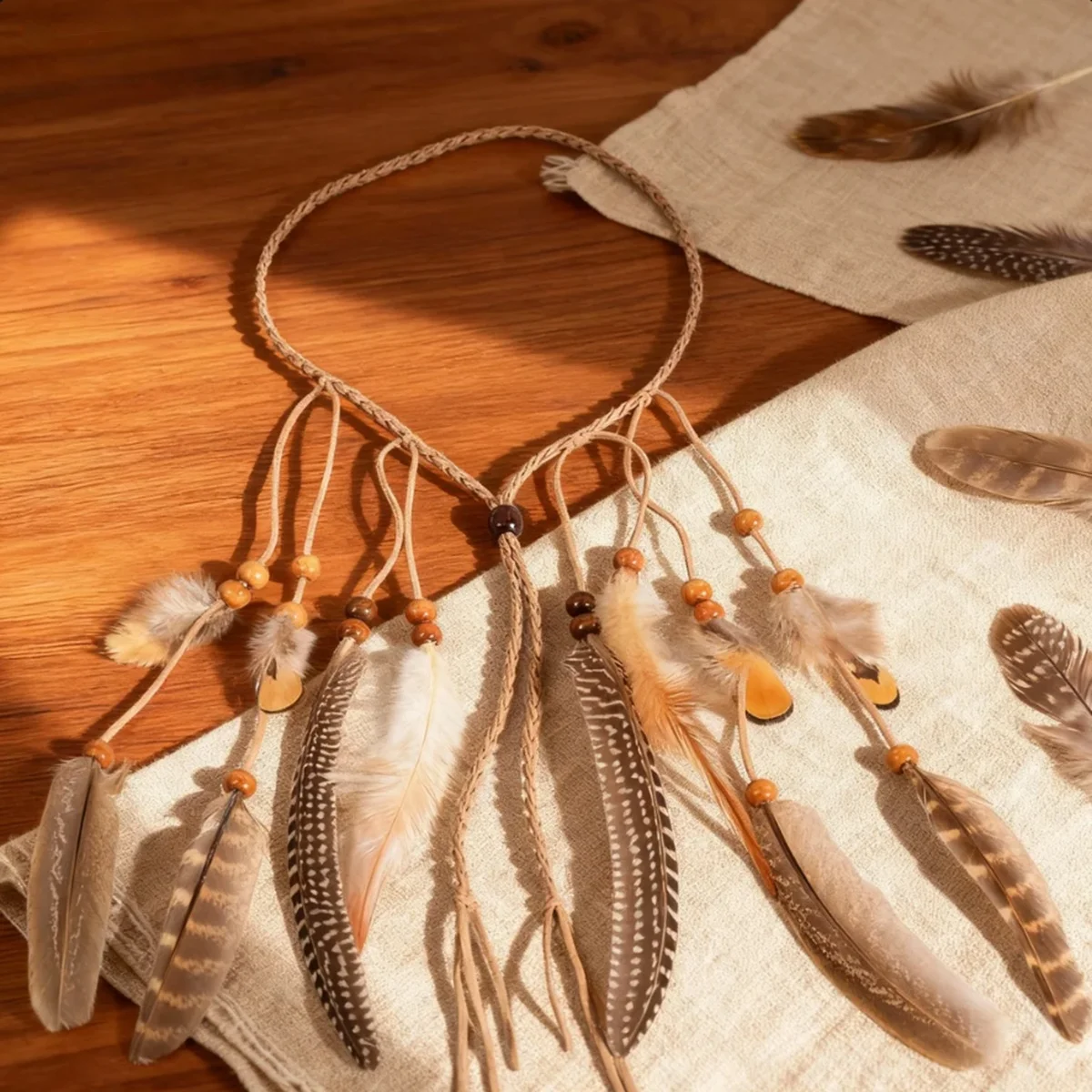 1 piece of vintage Bohemian hand woven hair with feather lik
