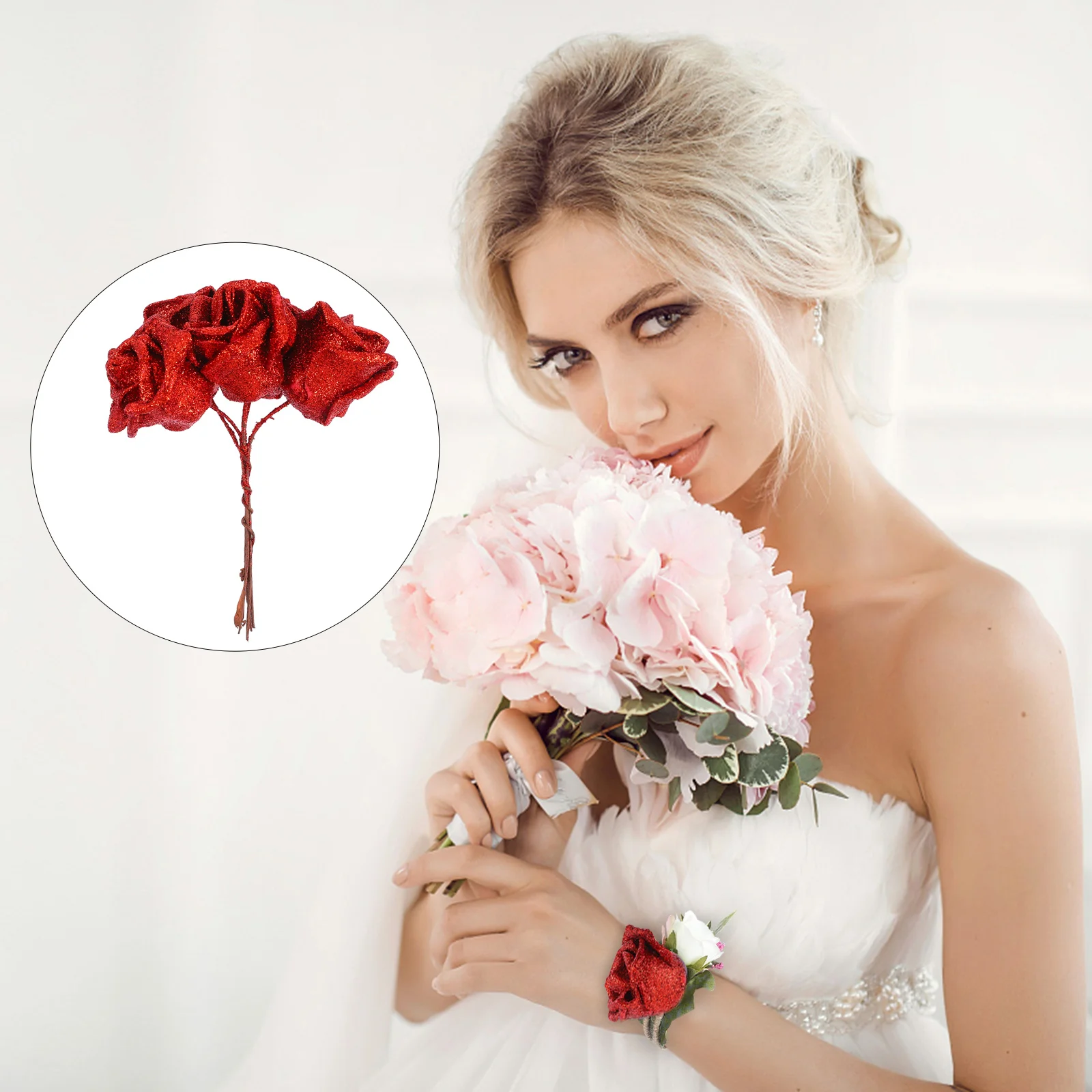 

50 Pcs Crystal Rose Realistic Artificial Flowers Wedding Simulated Fake Bulk for Decoration Peony Roses