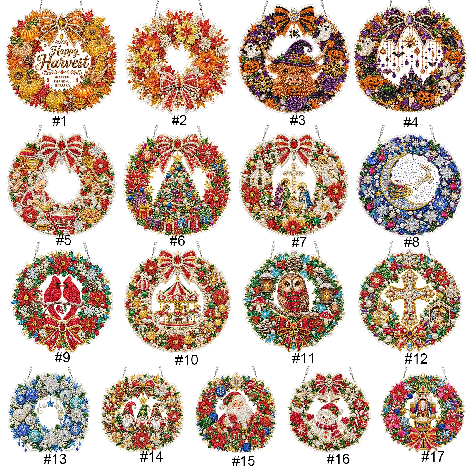 DIY Acrylic Wreath Diamond Painting Kit Special Shaped Sun Ornament Christmas Halloween Holiday Decor 240x240mm