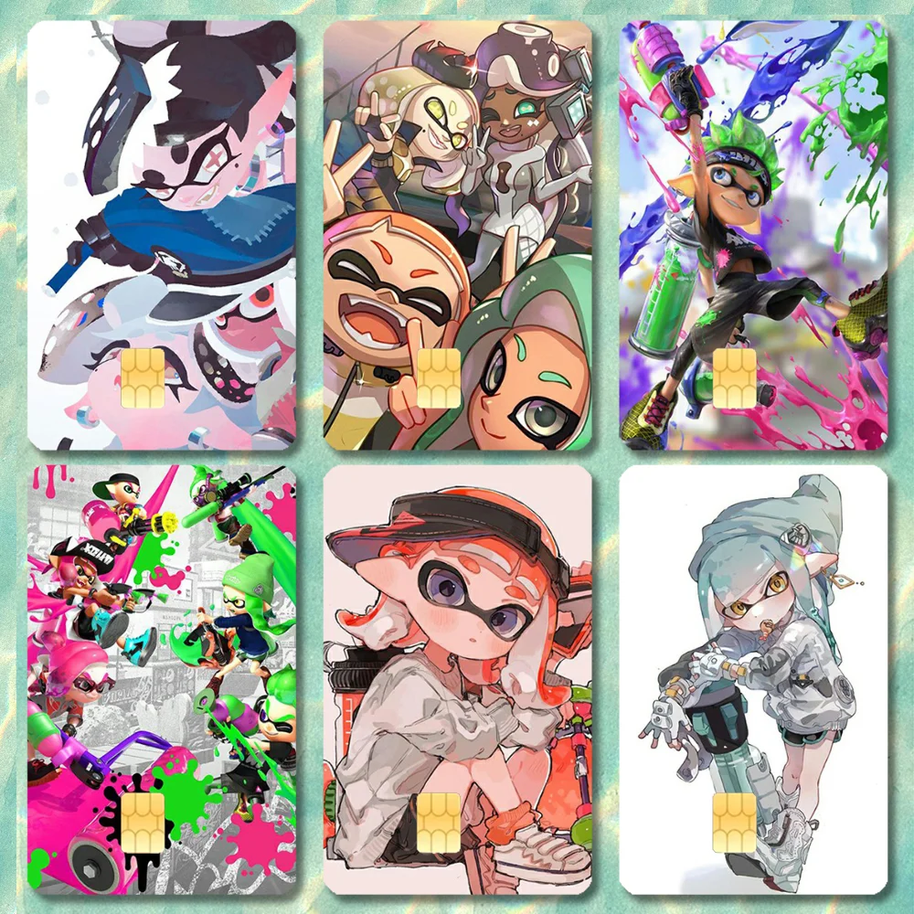 Game S-Splatoon Stickers Cartoon Credit Card Visa Debit Bank Charge Card Bus Metro Waterproof Sticker Decal Decoration