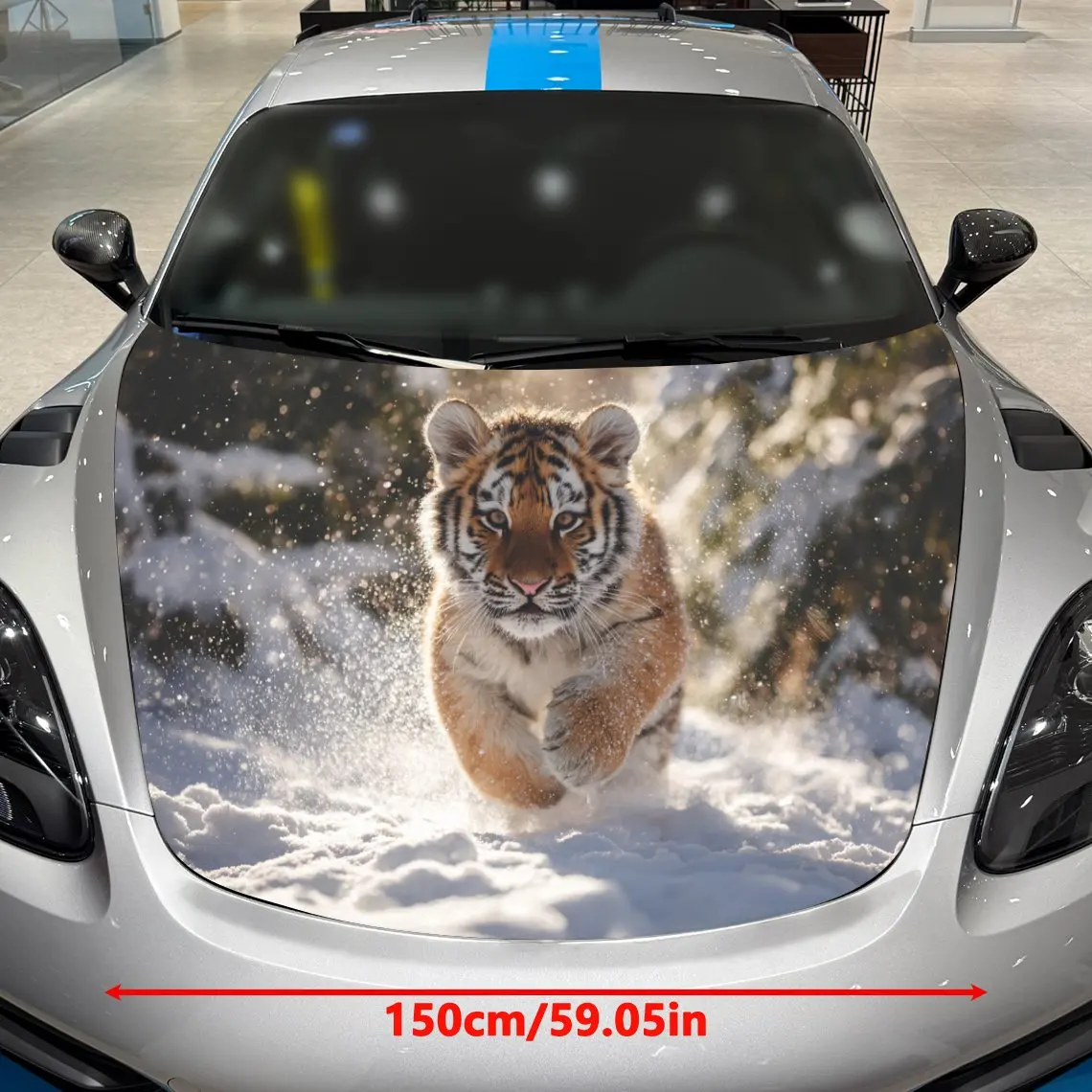 Car Decals A Tiger Charging Through Snowy Terrain In Dynamic Winter Scene Creation Car Hood Sticker, Waterproof Self - Adhesive