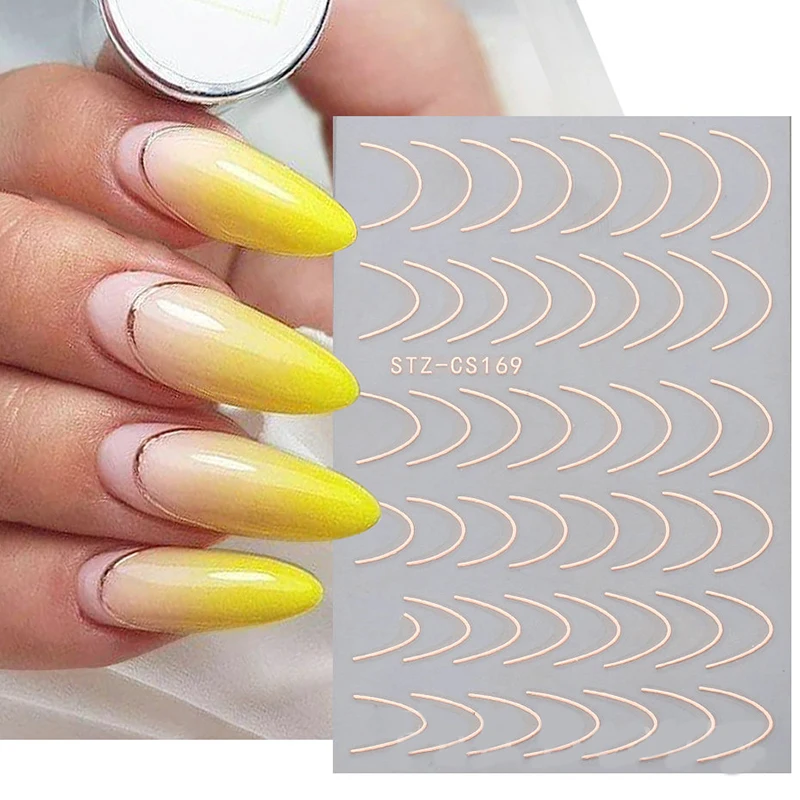 1Pc Metallic Silver Line Nail Manicure Stickers Metal Chrome Stripe Adhesive Decals Tape Swirl French Sliders Decor Foils