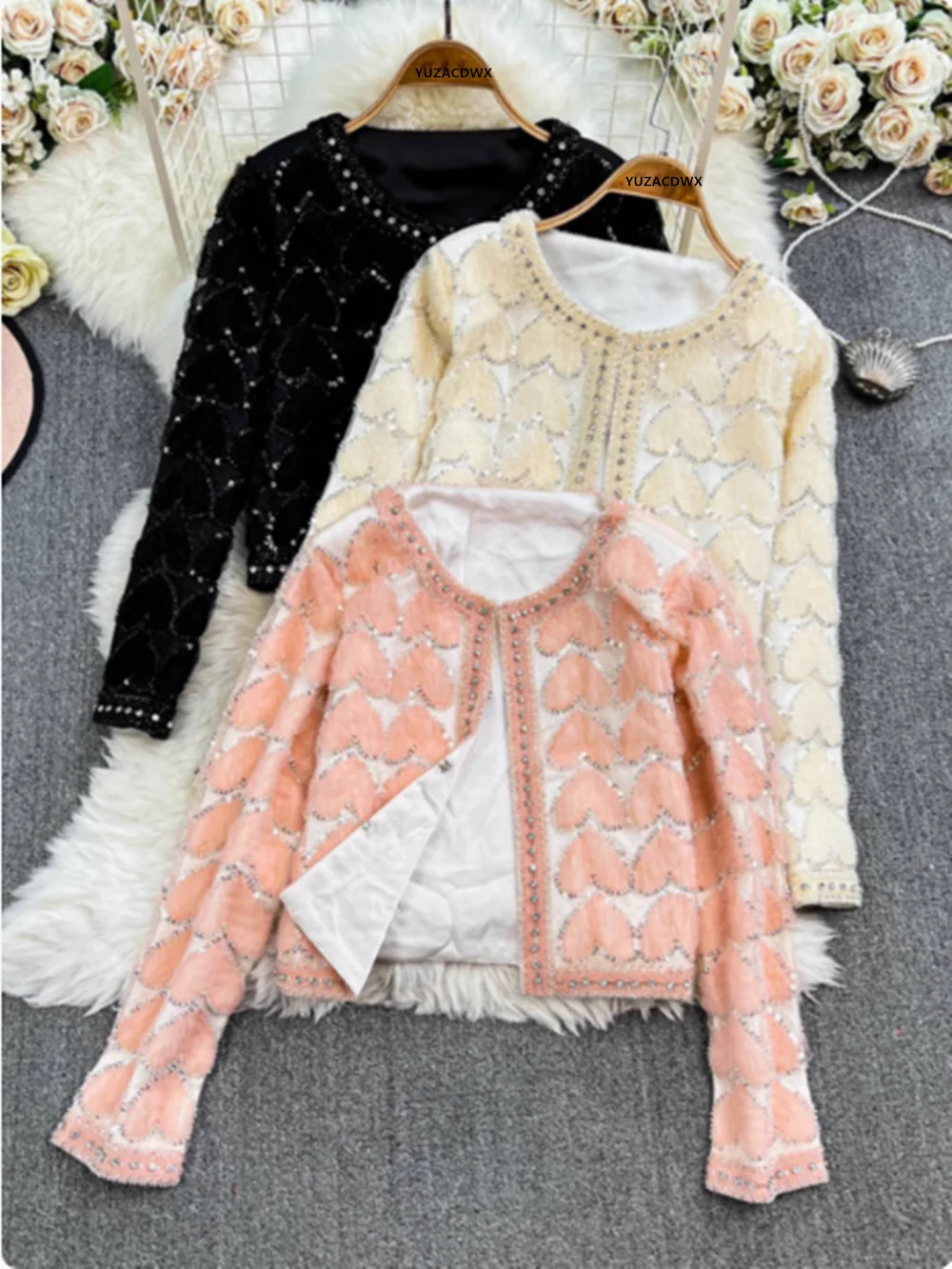 2025 Nuova giacca invernale da donna francese vintage corto capispalla fatto a mano tridimensionale pesca streetwear cappotti y2k autunno