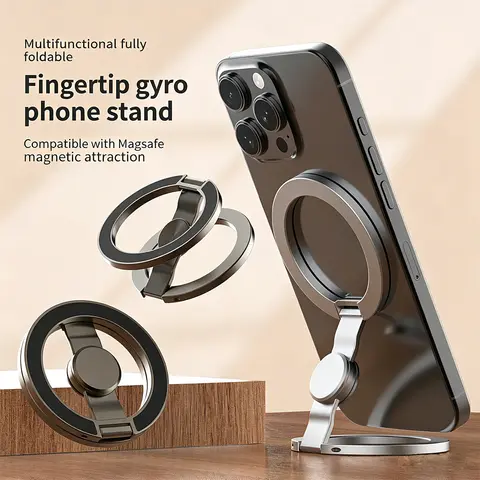 Double Sided Magnetic Suction 3 Sections Shimmering Powder Magnetic Ring Phone Holder 360° Rotatable Ultra Light Ultra Thin Allo
