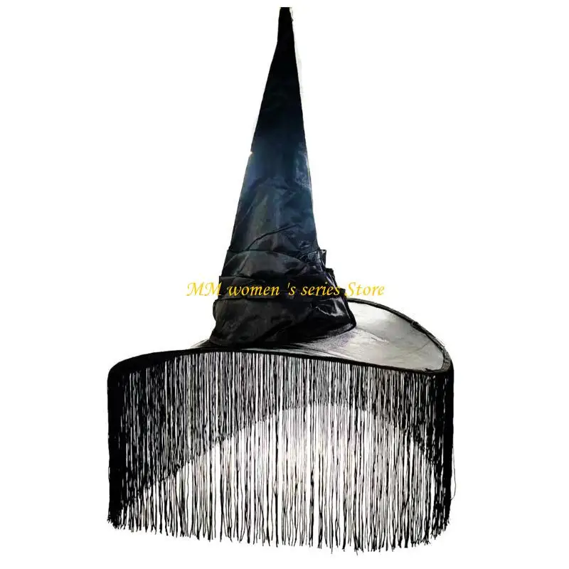 Q39C Halloween Witches Hat Tassel Fringes Women Costume Girl Dress Up Accessories