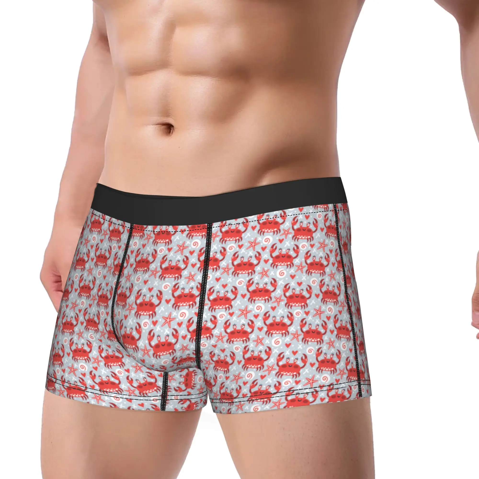 Cute Crabs Funny Cartoon Character Boxer Brief  Underwear Trenky Men Comfortable Trunk Customs Plus Size Underpants