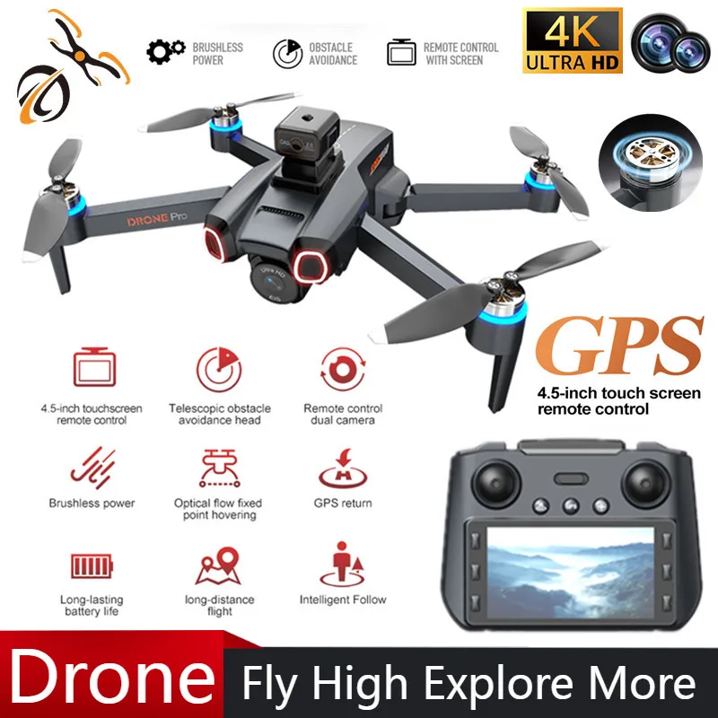 814 Drone 4K HD Camera, with 4.5 inch Screen Remote, GPS Return 20 Mins Flight Brushless Motor Quadcopter for Adults Beginners