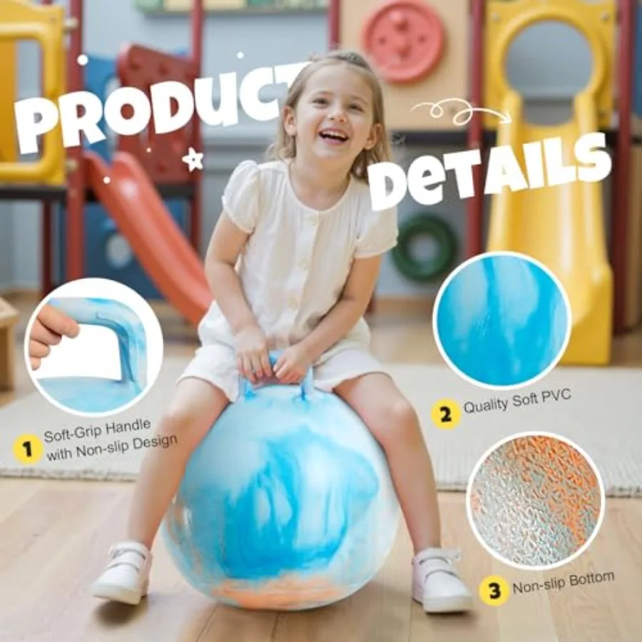 الراكب العلوي 6 قطعة كرة هوبر للأعمار 3-6 18 بوصة كرة نطاطة قابلة للنفخ مع مقبض متعة داخلي في الهواء الطلق كذاب القفز هوبي #4