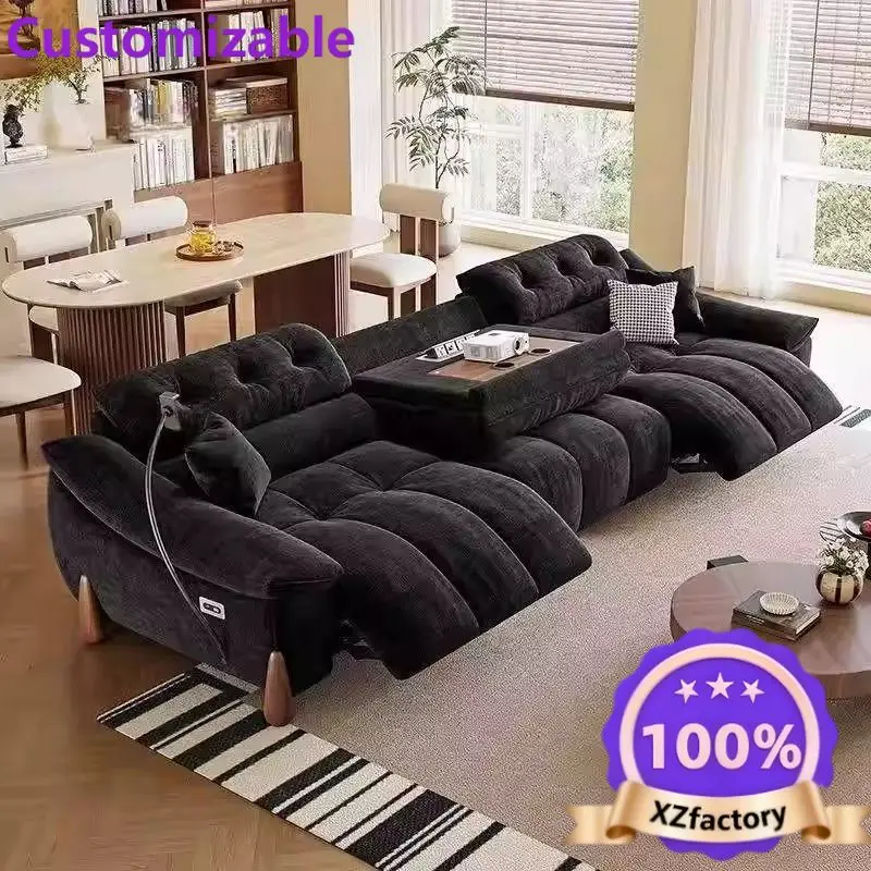 Customizable Zero Wall Multifunctional Electric Retro Adjustable First Class Smart Cabin Fabric Three-person Sofa