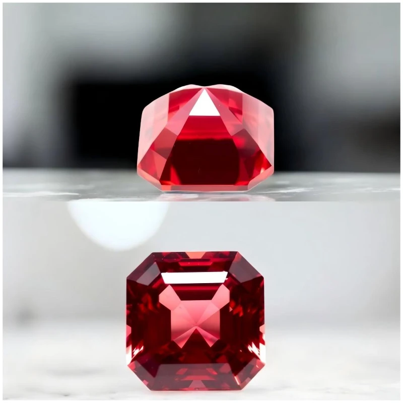 Asscher Cut Sunset Red Color Lab Grown Sapphire  Wholesale for Charms DIY Ring Necklace Earrings Main Materials with Certificate