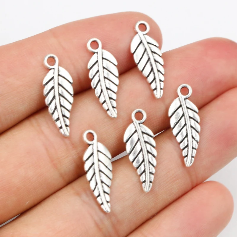 40pcs 19x6mm Antique Silver Plated Leaf Style Handmade Charms Pendant:DIY for bracelet necklace