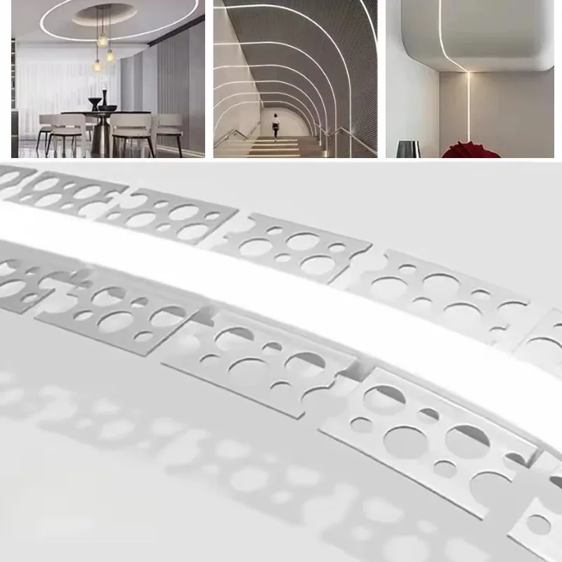 Trimless Recessed Curved LED Aluminum Profile Bendable Hidden Ceiling Channel Soft Cover Wall Floor Decor Linear Bar Strip Light