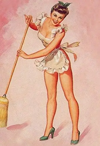 Vintage Style Broom Pin Up Girl Wall Decor Metal Tin Sign 12x8inch for Home Bar Club Pub Restaurant