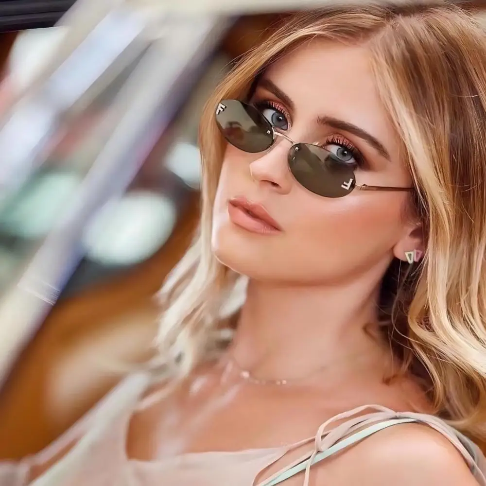 

Rimless Oval Women's Cat Eye Punk Sunglasses Driving UV Protection Luxury Fashion Sunglasses Women's Daily Casual Accessories